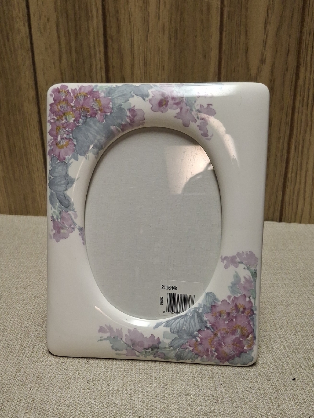 Floral Ceramic Picture Frame - White with Pink Flowers 7"x9"